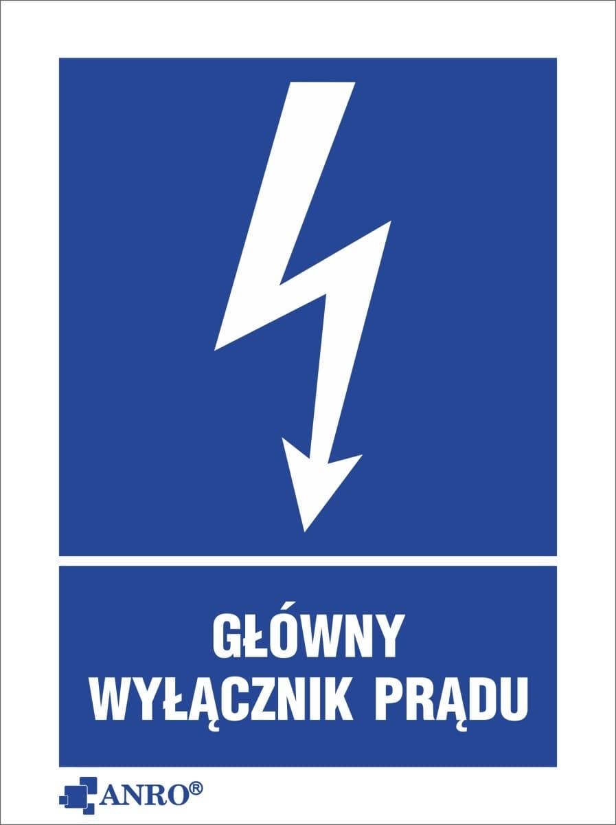 Samoprzylepna tabliczka ostrzegawcza /GŁÓWNY WYŁĄCZNIK PRĄDU 52X74/ 20EIA/Q1/F