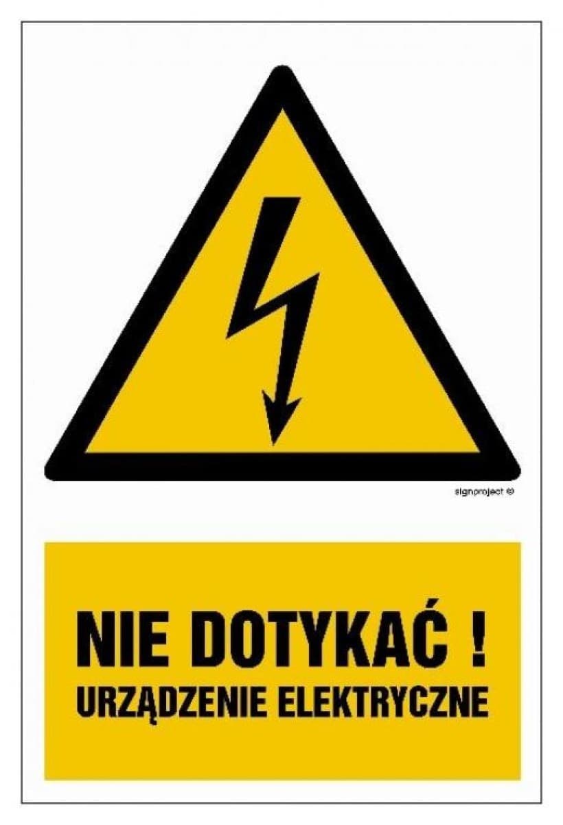 ZNAK - HA001 Nie dotykać! Urządzenie elektryczne - arkusz 9 naklejek 5 x 7,5 cm FN - Folia samoprzylepna